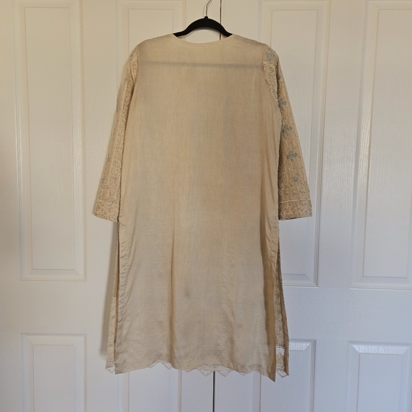 Embroidered Salwar Kameez Dupatta Long Scarf Beige Gold Organza Party Wear Dress - Picture 11 of 14